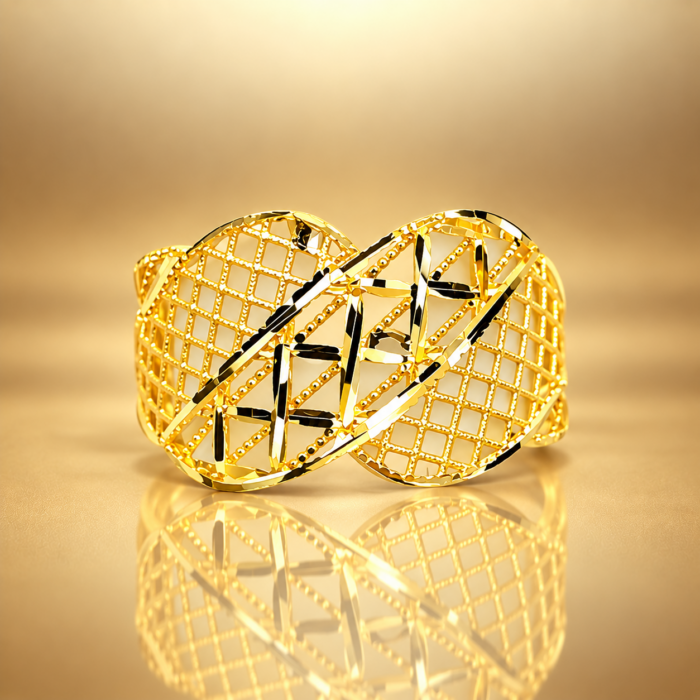 PCTMIX083 Elegant Geometric Openwork Gold Plated Statement Ring for Women