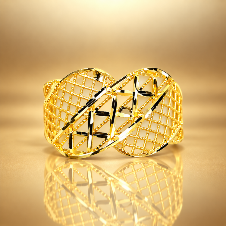 PCTMIX083 Elegant Geometric Openwork Gold Plated Statement Ring for Women