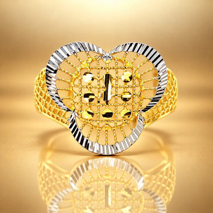 PCTMIX084 Elegant Dual Tone Geometric Gold Plated Statement Ring for Women