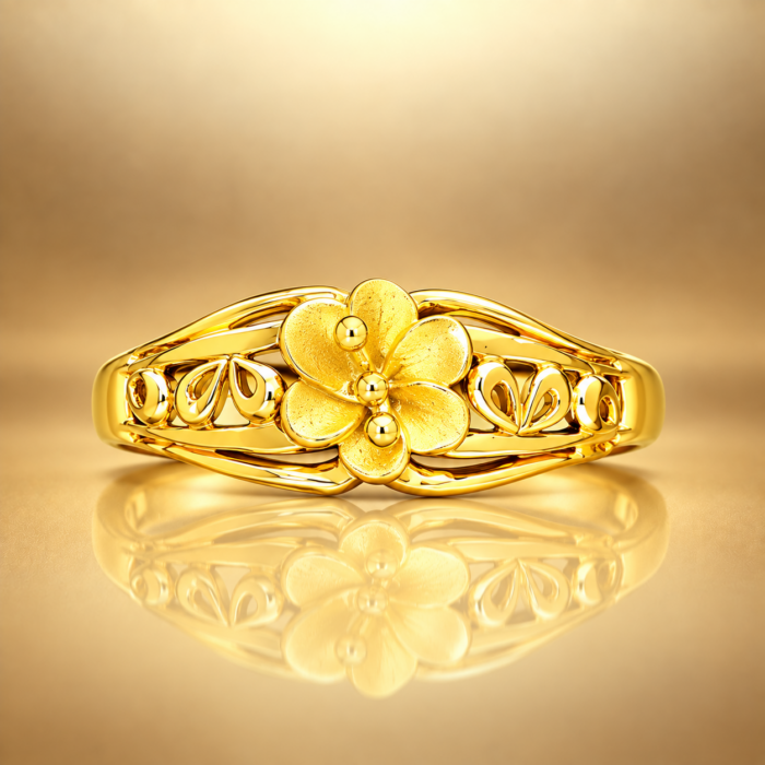 PCT9A658 Elegant Gold Floral Motif Designer Ring