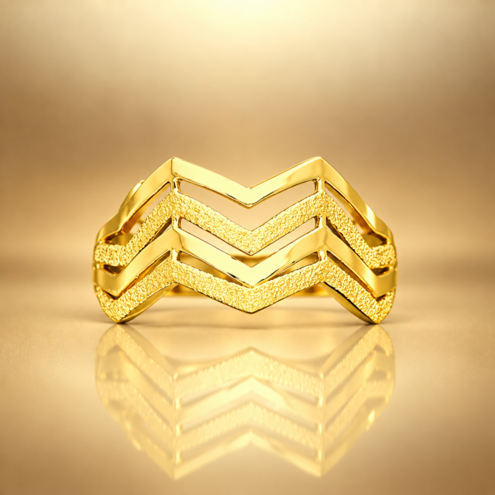 PCT9A677 Modern Gold Chevron Texture Ring