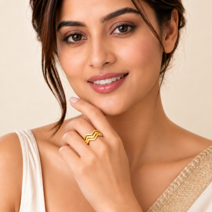 PCT9A677 Modern Gold Chevron Texture Ring