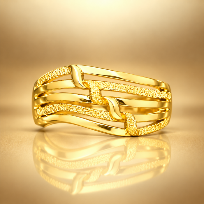PCT9A679 Contemporary Textured Ribbon Design Gold Ring