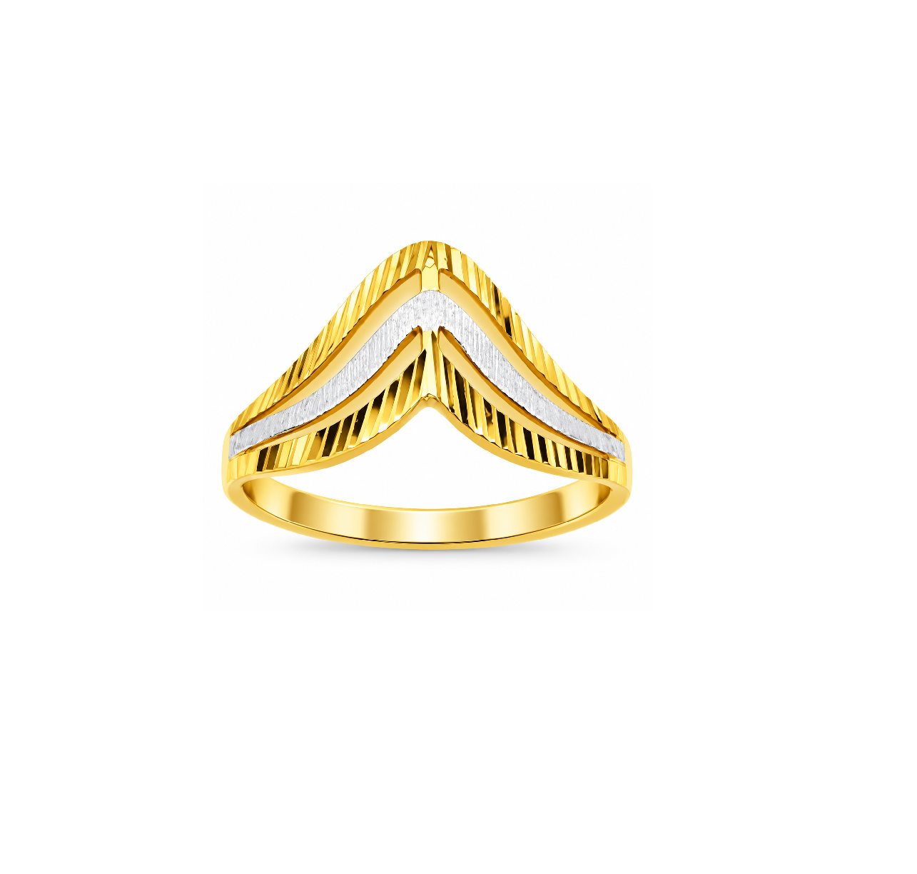 Contemporary Two-Tone Chevron Design Gold Finger Ring