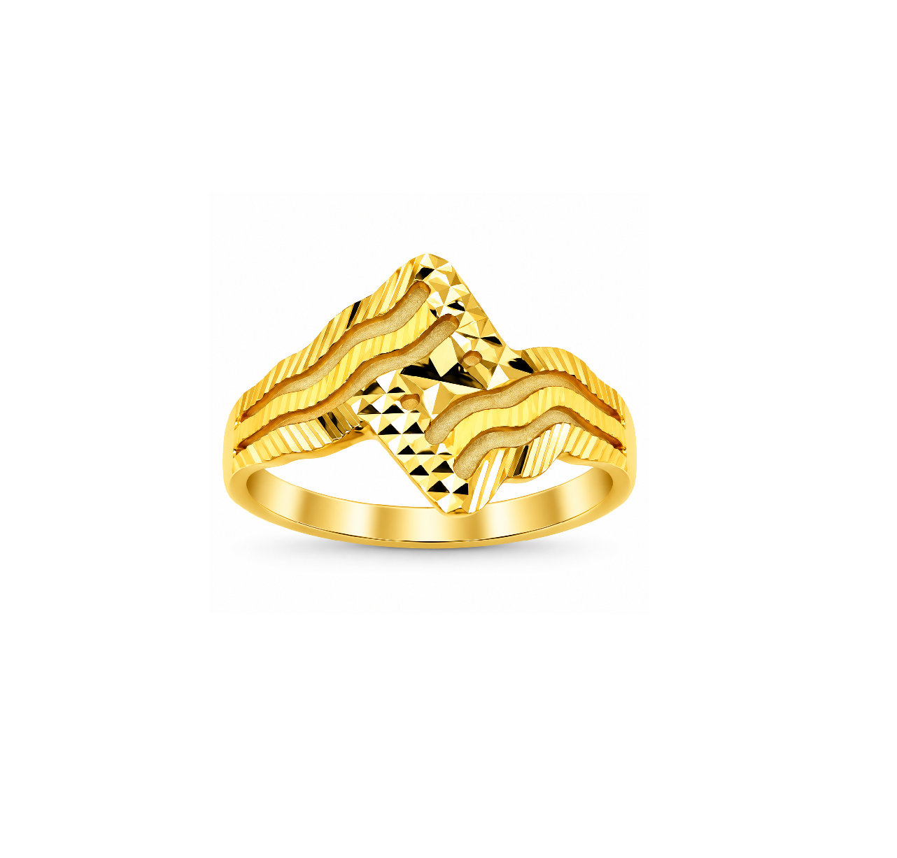Elegant Gold Textured Wave & Geometric Design Finger Ring