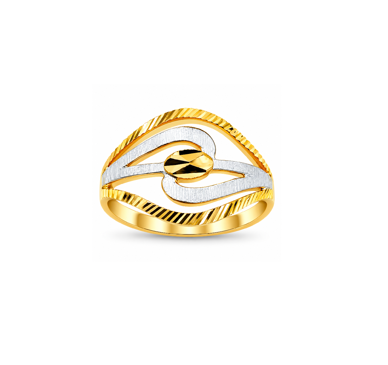 Modern Two-Tone Gold & Silver Geometric Designer Ring