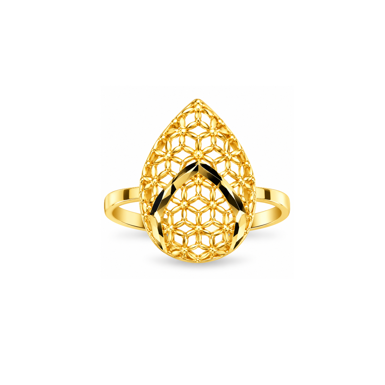 Elegant Floral Teardrop Gold Plated Statement Ring for Women
