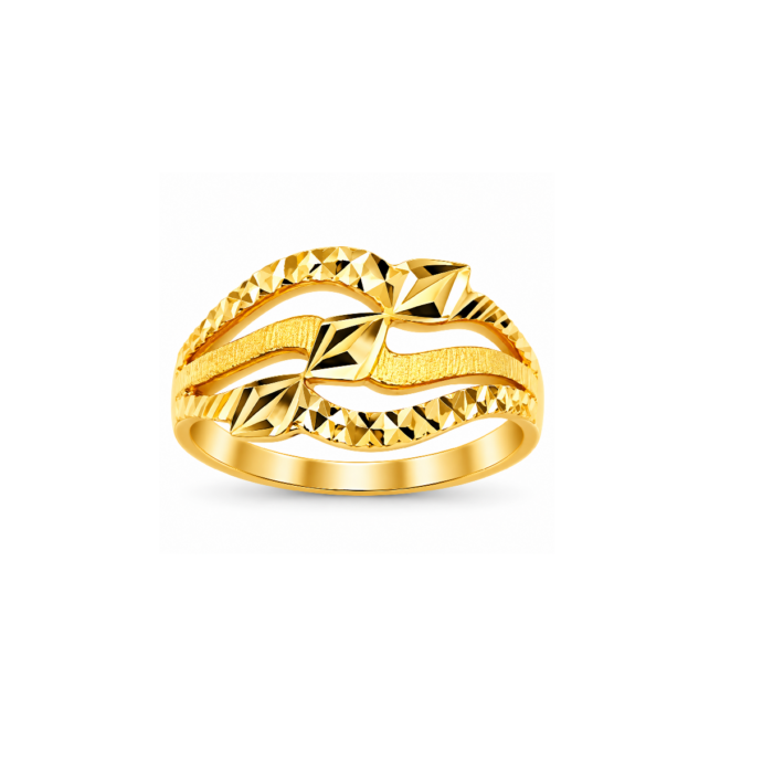 Contemporary Textured Geometric Gold Designer Ring