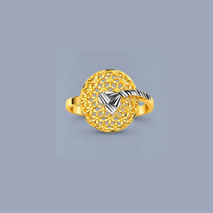 PCTMIX036 Elegant Floral Dome Gold Plated Statement Ring with Silver Accent for Women