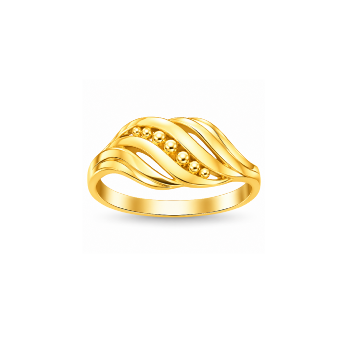 PCT9A715 Contemporary Beaded Wave Design Gold Ring