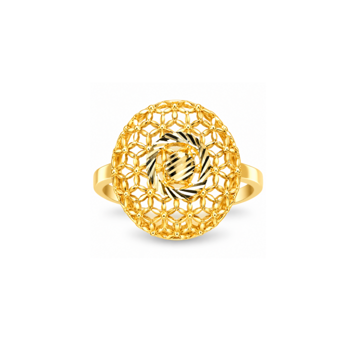 PCTMIX039 Elegant Floral Gold Plated Statement Ring with Faceted Centre Accent for Women