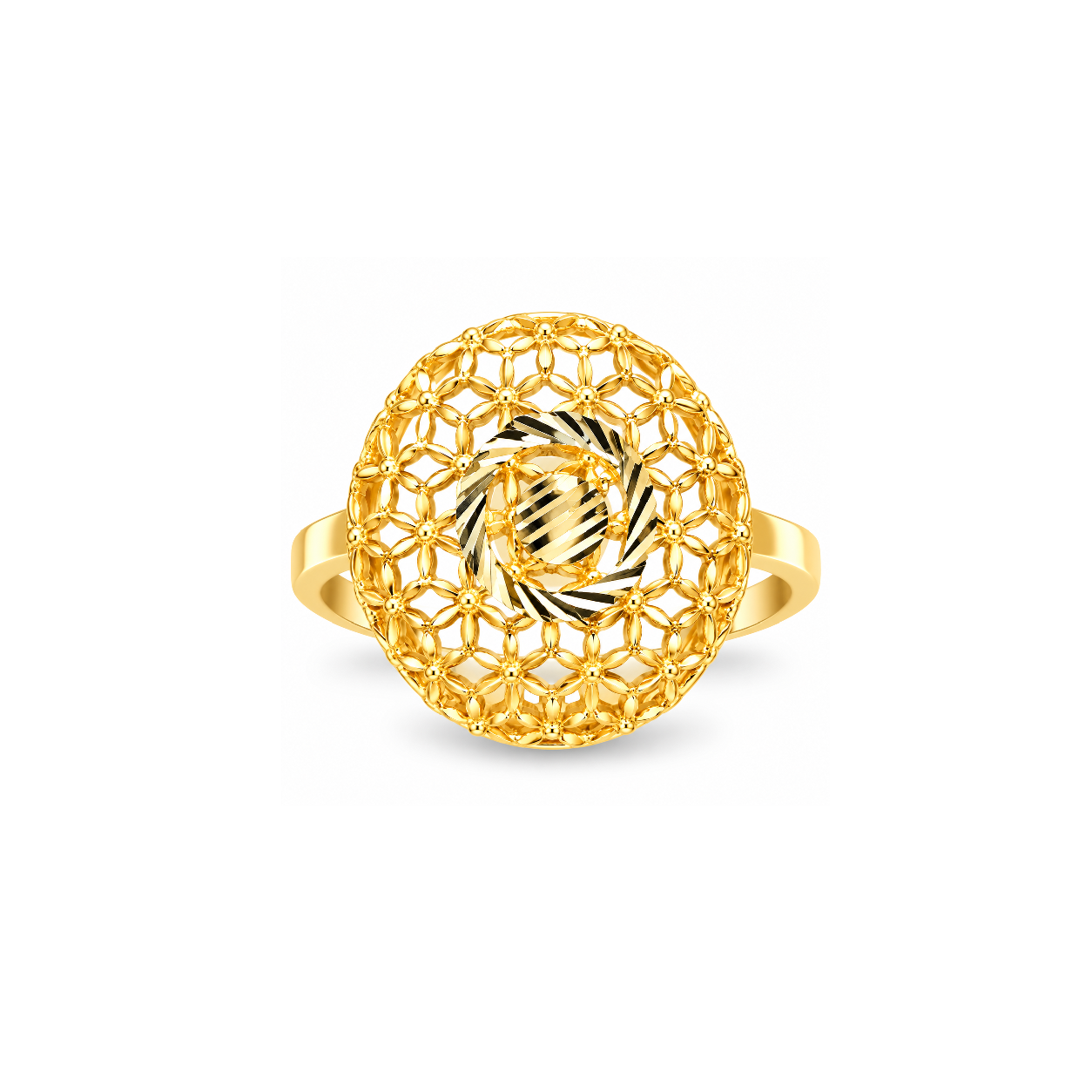 Elegant Floral Gold Plated Statement Ring with Faceted Centre Accent for Women