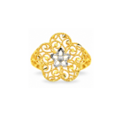 Elegant Floral Beaded Gold Plated Statement Ring with Silver Accent for Women