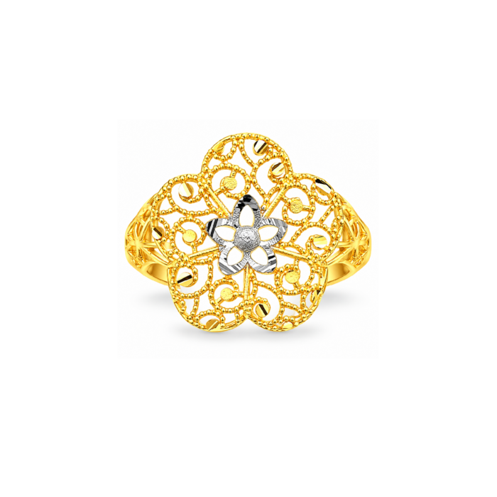 PCTMIX087 Elegant Floral Beaded Gold Plated Statement Ring with Silver Accent for Women