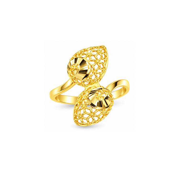 Elegant Floral Dual Motif Gold Plated Statement Ring for Women