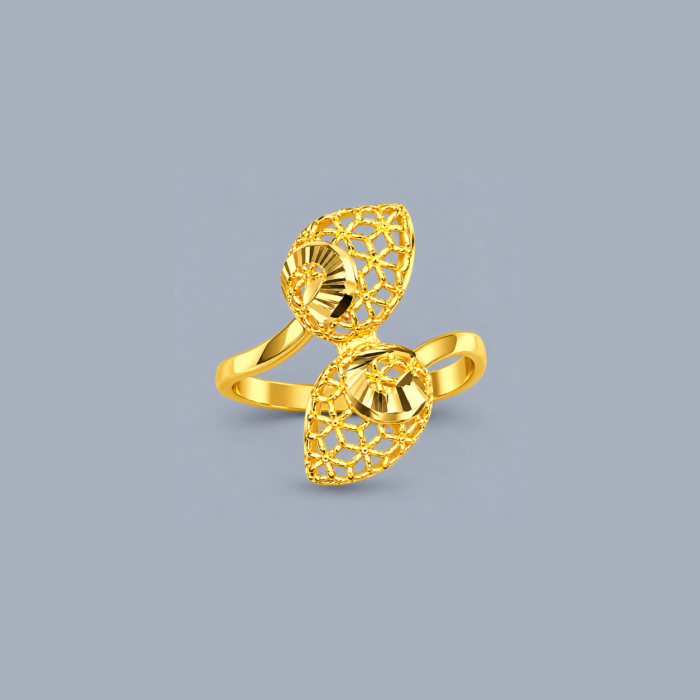 PCT36A073 Elegant Floral Dual Motif Gold Plated Statement Ring for Women