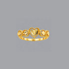 Elegant Heart & Floral Motif Gold Ring with Diamond-Cut Finish