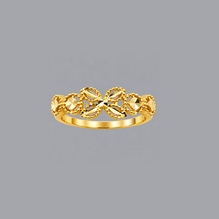 P34CT0815 Elegant Dual Floral Motif Gold Ring with Beaded Detailing