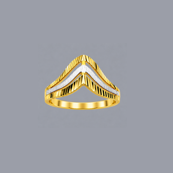 PCT9A548 Contemporary Two-Tone Chevron Design Gold Finger Ring