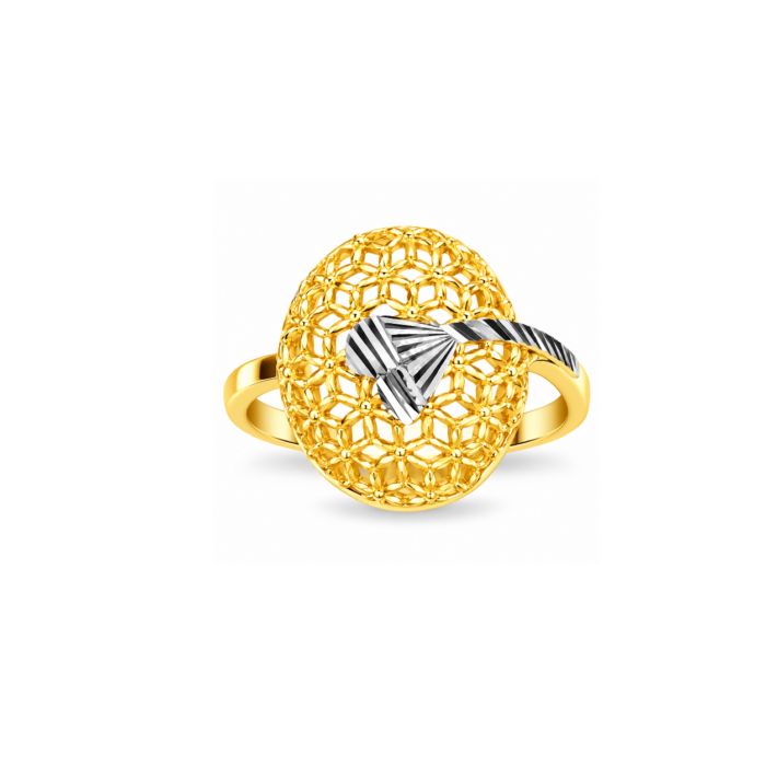 PCTMIX036 Elegant Floral Dome Gold Plated Statement Ring with Silver Accent for Women