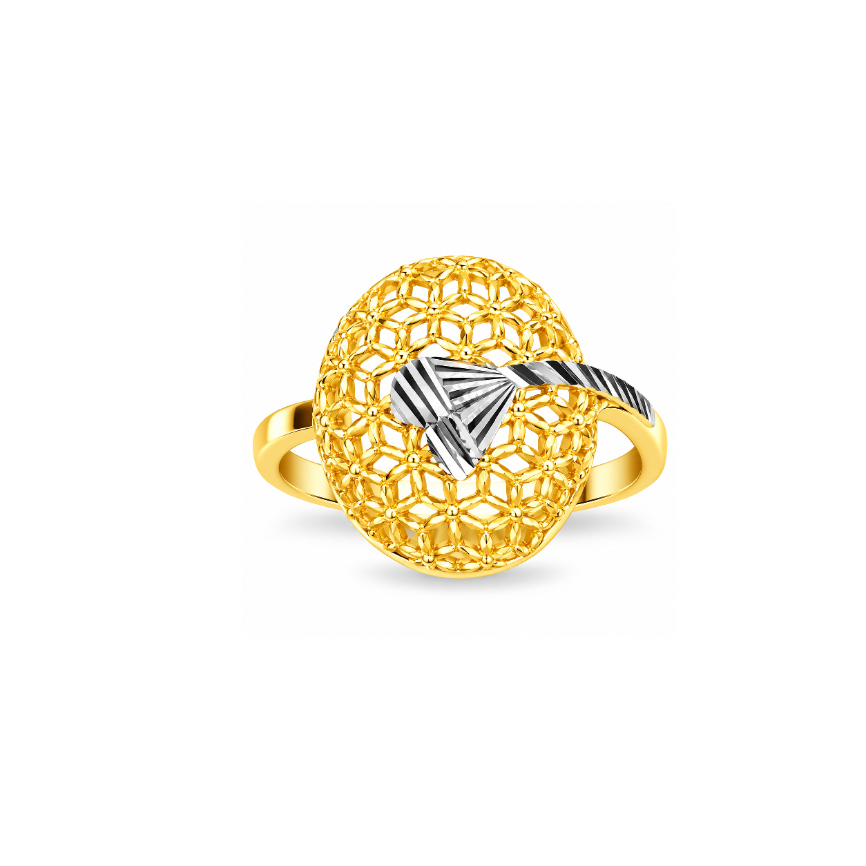 Elegant Floral Dome Gold Plated Statement Ring with Silver Accent for Women