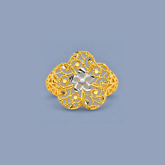 PCTMIX087 Elegant Floral Beaded Gold Plated Statement Ring with Silver Accent for Women