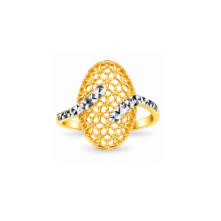 Elegant Floral Dual-Tone Gold Ring with Diamond-Cut Finish